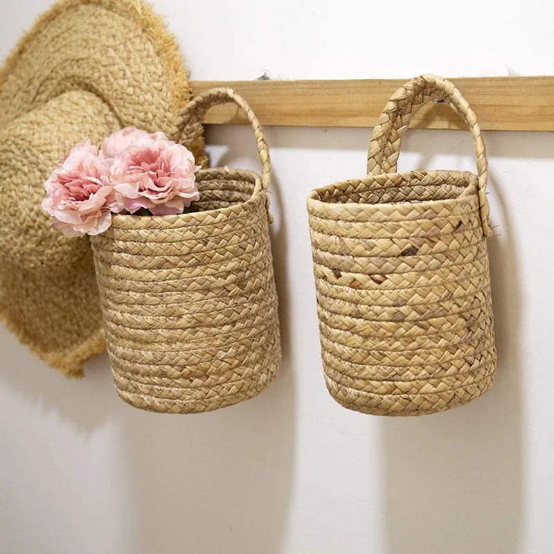 Hanging Storage Baskets Seagrass Woven Handmade Kitchen Tools Organizer Garden Planters Baskets Home Decor Flowers Pots