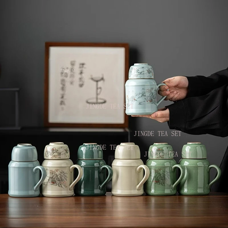 13x15cm Creative Ceramic Ru Kiln Small Warm Pot High End Stewed Tea Utensils Household Tea Set Mug