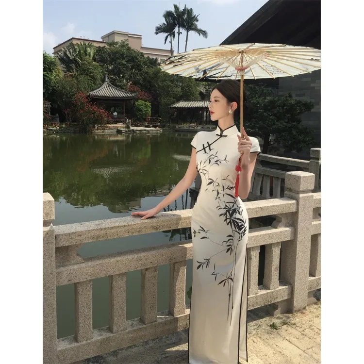

Традиционная китайская длинная юбка Qipao Dr, женская летняя новинка Faion ort Sve Maxi Dr, юбка в стиле ретро с механизмом сердца