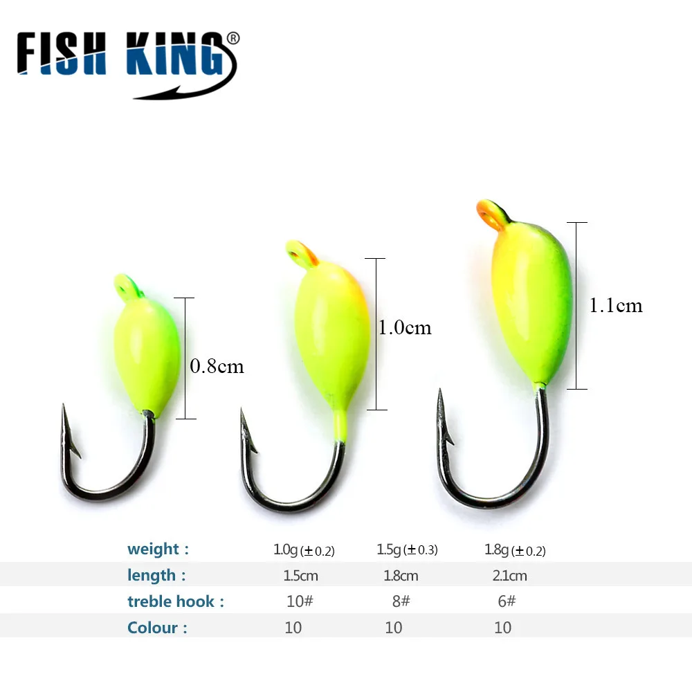 FISH KING 5PCS Winter Fishing Lure Jig Head Hook 1g 1.5g 1.8g 3D Eyes Ice Fishing Artificial Bait Accessories