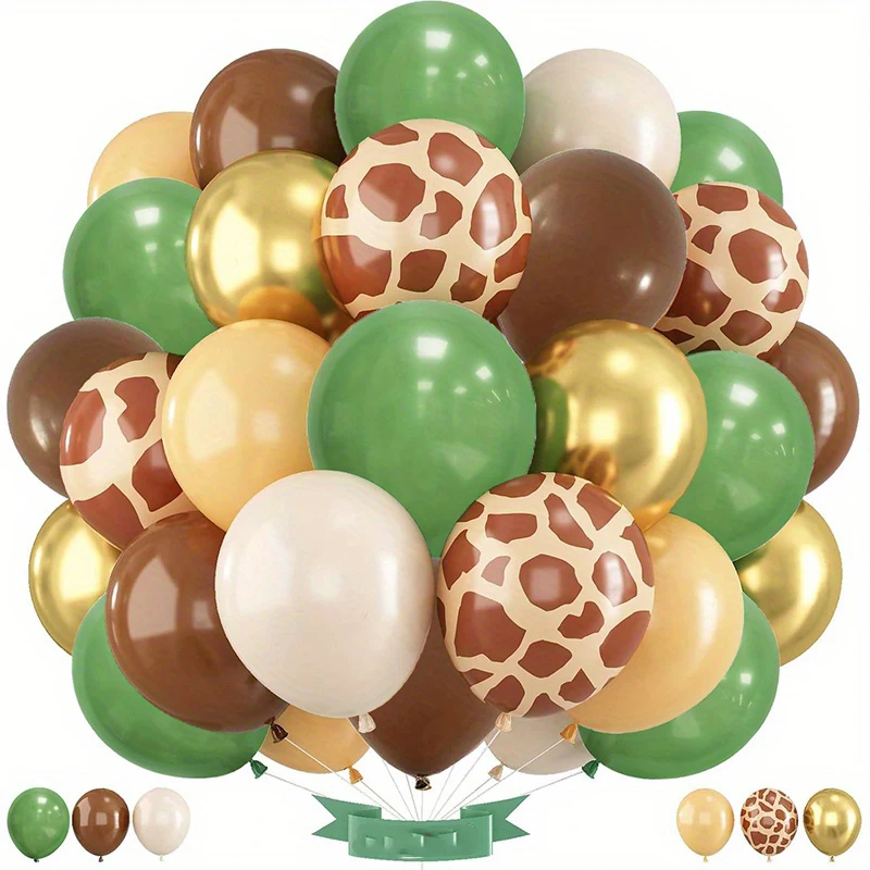 Safari Balloons: Sage Green, Coffee Brown, Light Brown, Nude Sand, White&Metallic Gold for Woodland Jungle Themed Birthday Decor