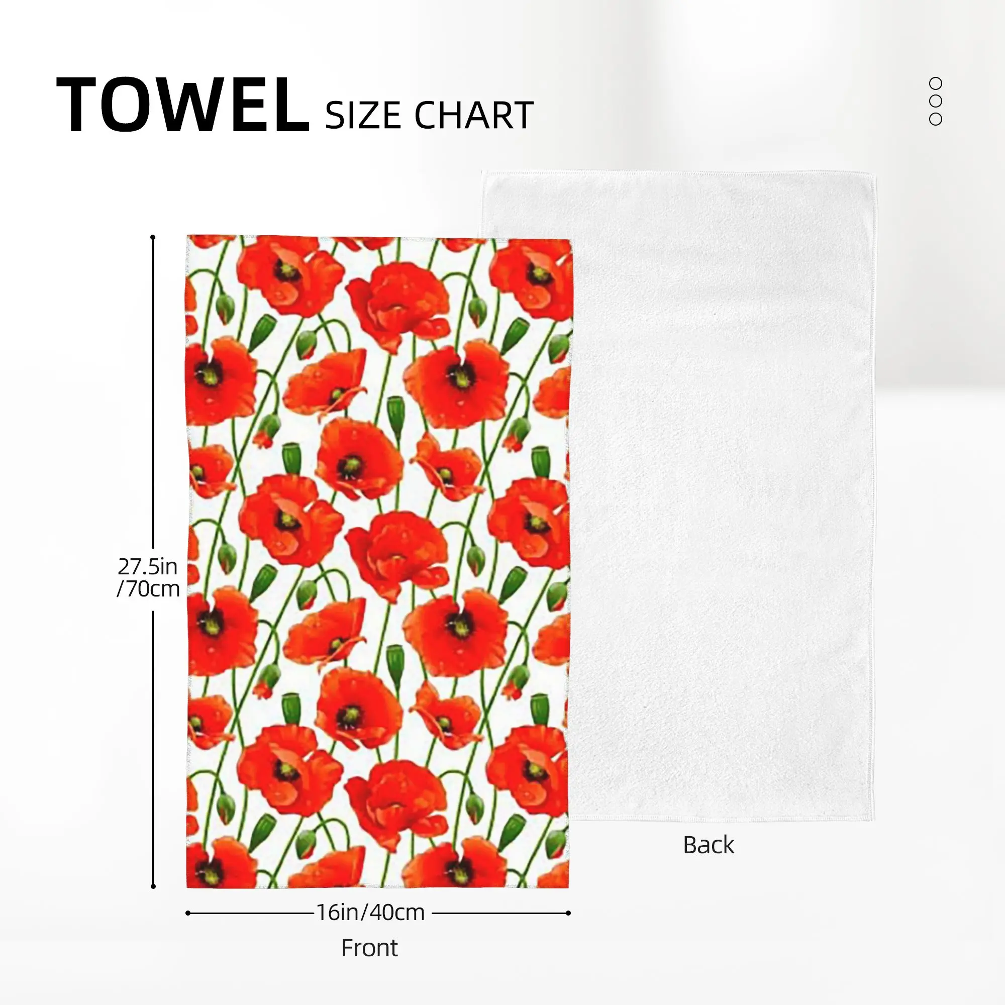 Custom Beautiful Red Poppy Flowers Soft Face Towel Quick Dry Pool Bath Cotton Towels Absorbent Quick