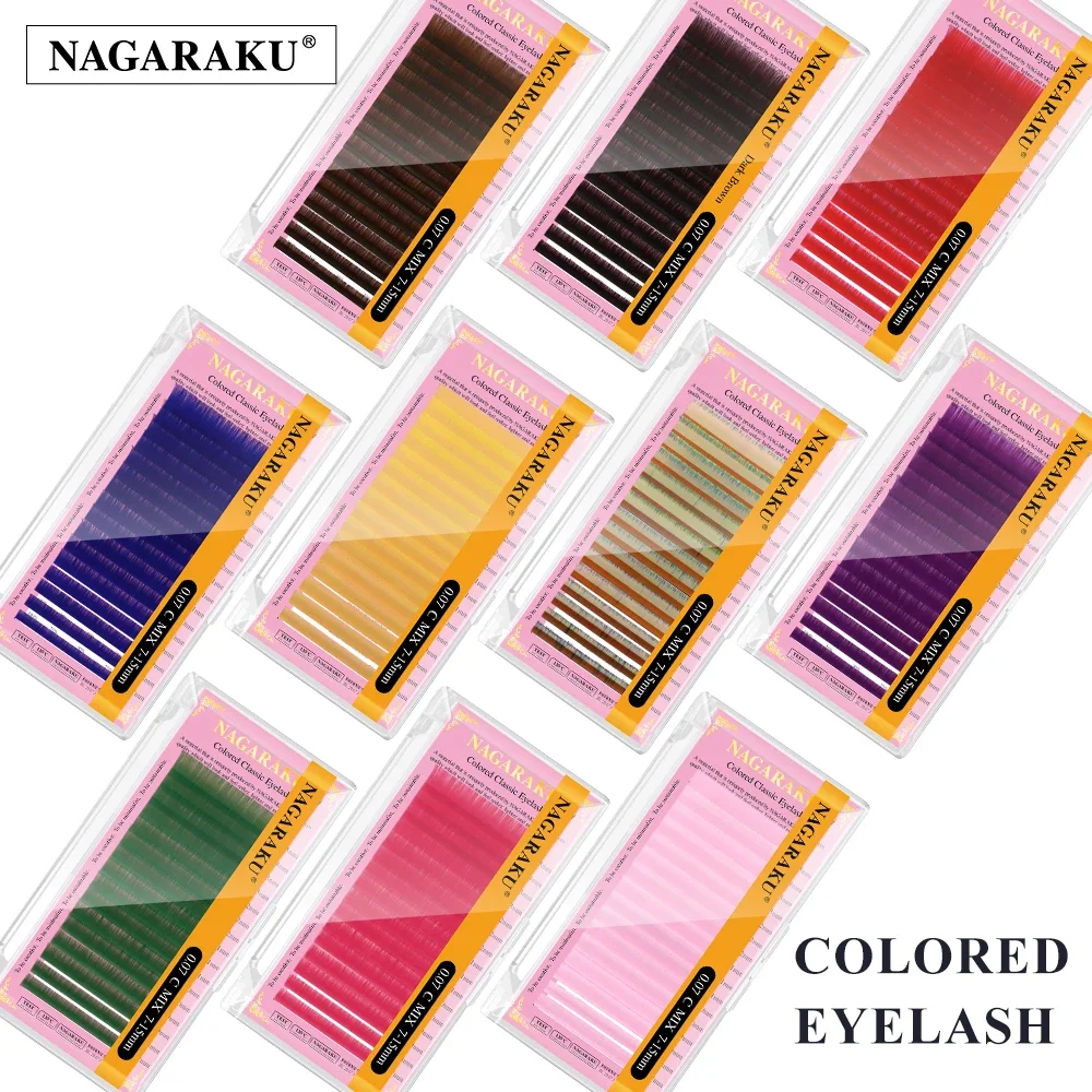 NAGARAKU Color Eyelashes Brown Blue Purple Pink White Yellow Green Red False Eyelashes Cilios Maquiagem Makeup Mix 7~15mm