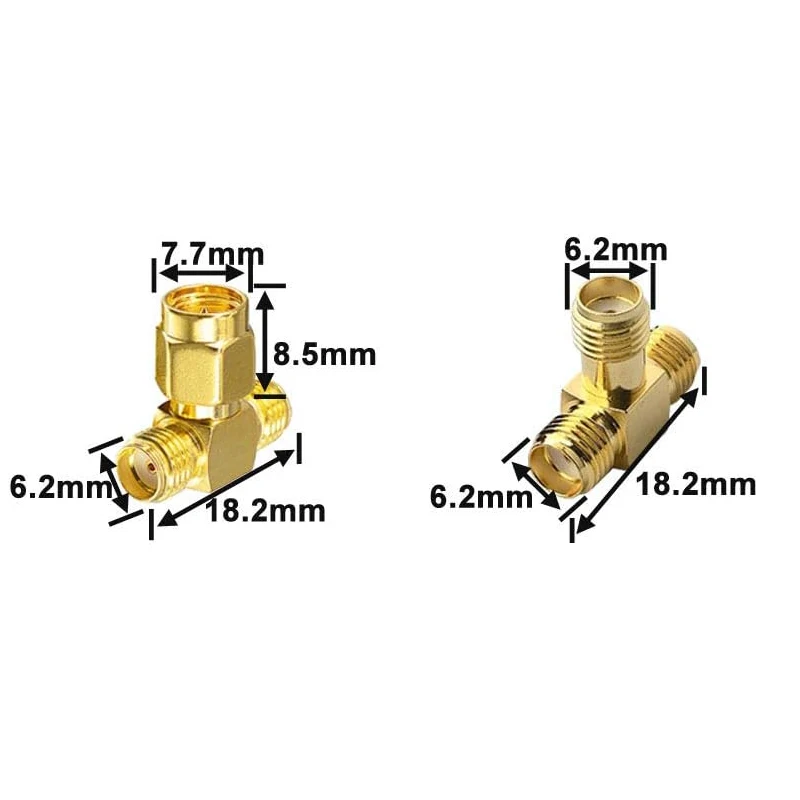 SMA 3 Way Splitter Kit SMA Male Female to Dual RP-SMA Male Female Adapter T Type Connector Converter for LAN Device Coaxial FPV