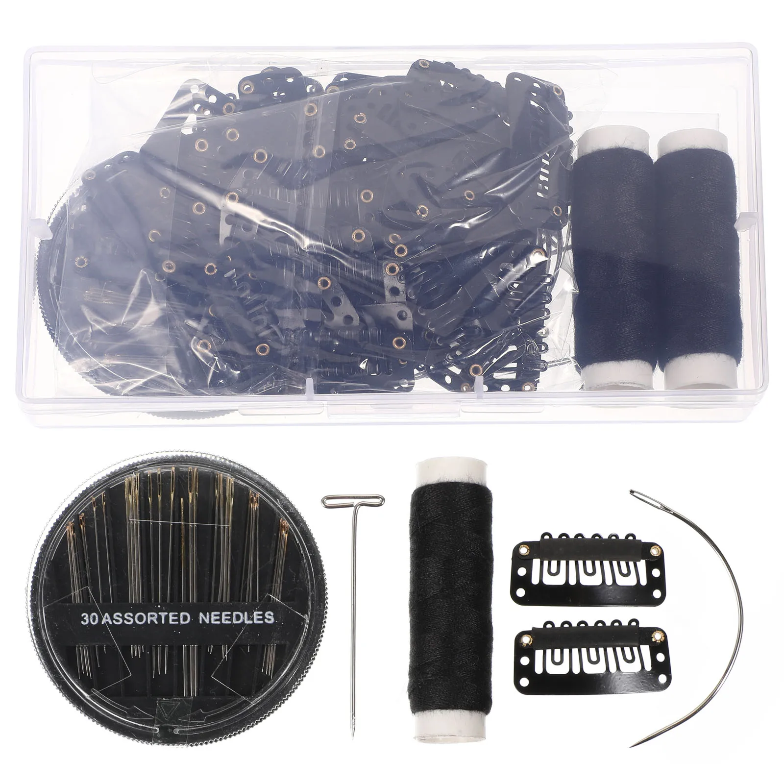 

U-Shaped Clips Hair Extensions Black Weft Card Making Needles Threader Kit Pin Tool Hair Extension Clips Making