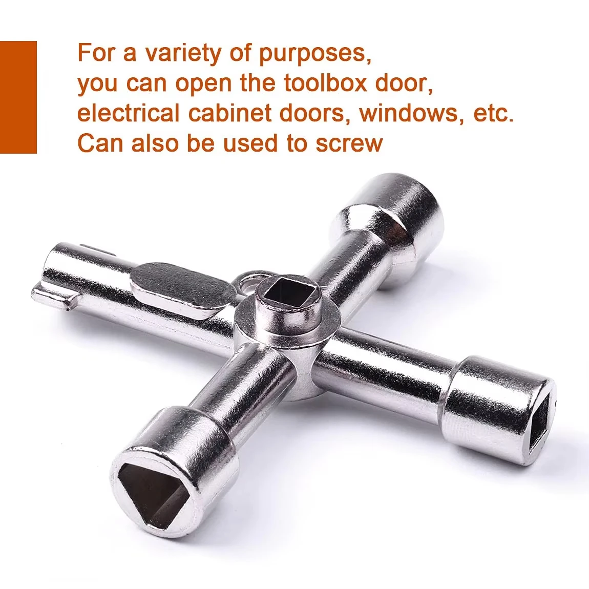 Cross-Shaped Electric Control Cabinet Triangular Key Wrench, Polished Surface Anti-Rust 4-Way Practical Key, Triangular/Square/Panel Cross Key, Suitable for Faucets, Gas Meters, Valves, Taps, Electrical Cabinet Openings, Elevator Doors, Water Meter Valves, Square Hole Round Hole Bits