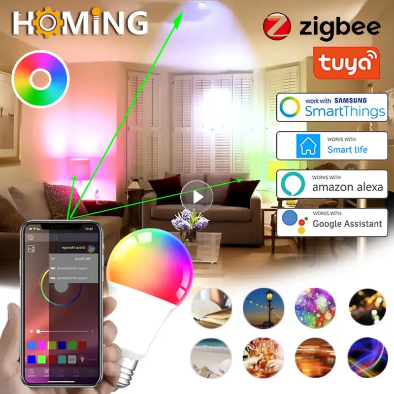 

9/12/15/18W Tuya Zigbee 3.0 Led Light Bulb E27 RGBCW Lamp Smart Home Dimmable Bulb Voice Remote Control Work With Alexa Home