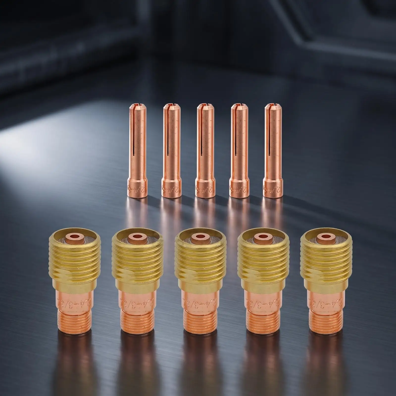 10 Pieces TIG Torch Consumables Kit Threaded Collet Bodies Shiny for Welders
