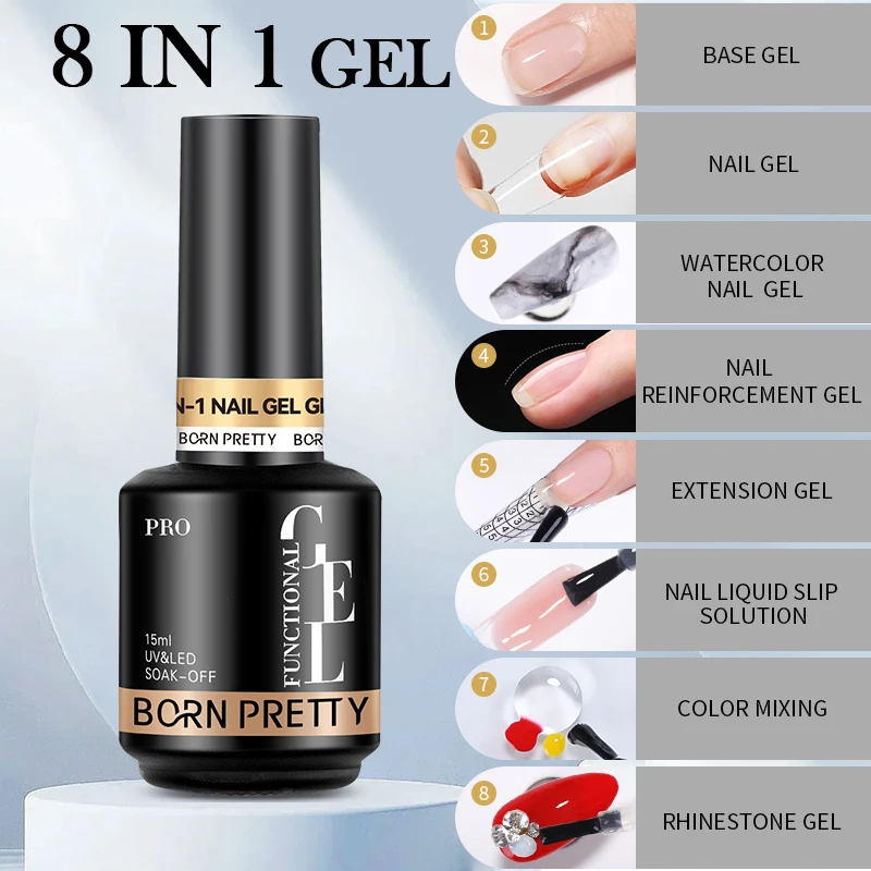 BORN PRETTY PRO 15 ml selbstnivellierendes Gummi-Basisgel mit hohem Pigment, Top Coat, professionelles Nagelzubehör für den Salon