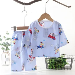 2023 New Children's Summer Pajamas Boys Girls Cotton Silk Three-quarter sleeve Suit Baby Thin Section Clothes Kids Home Clothe