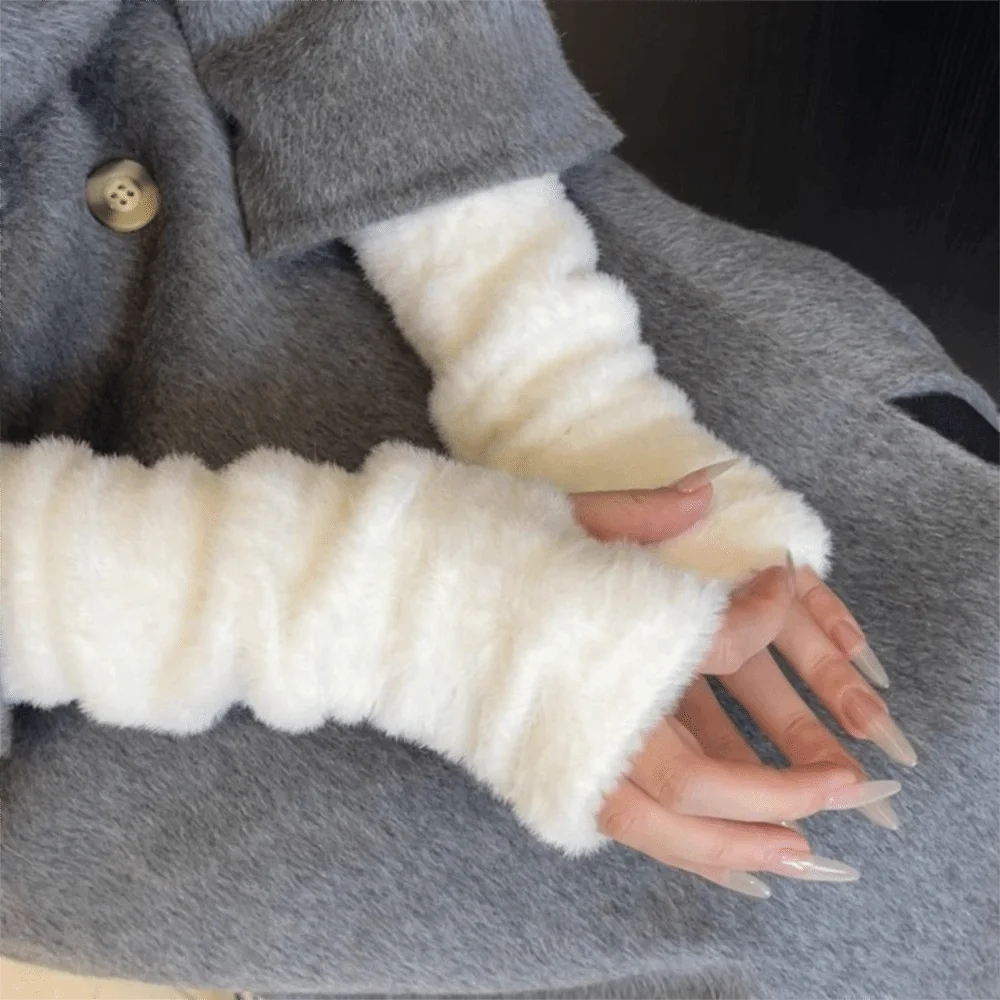 Korean Style Knitted Warm Sleeves Solid Color Hole Long Fingerless Sleeves Elastic Spicy Girl Woolen Gloves Streetwear