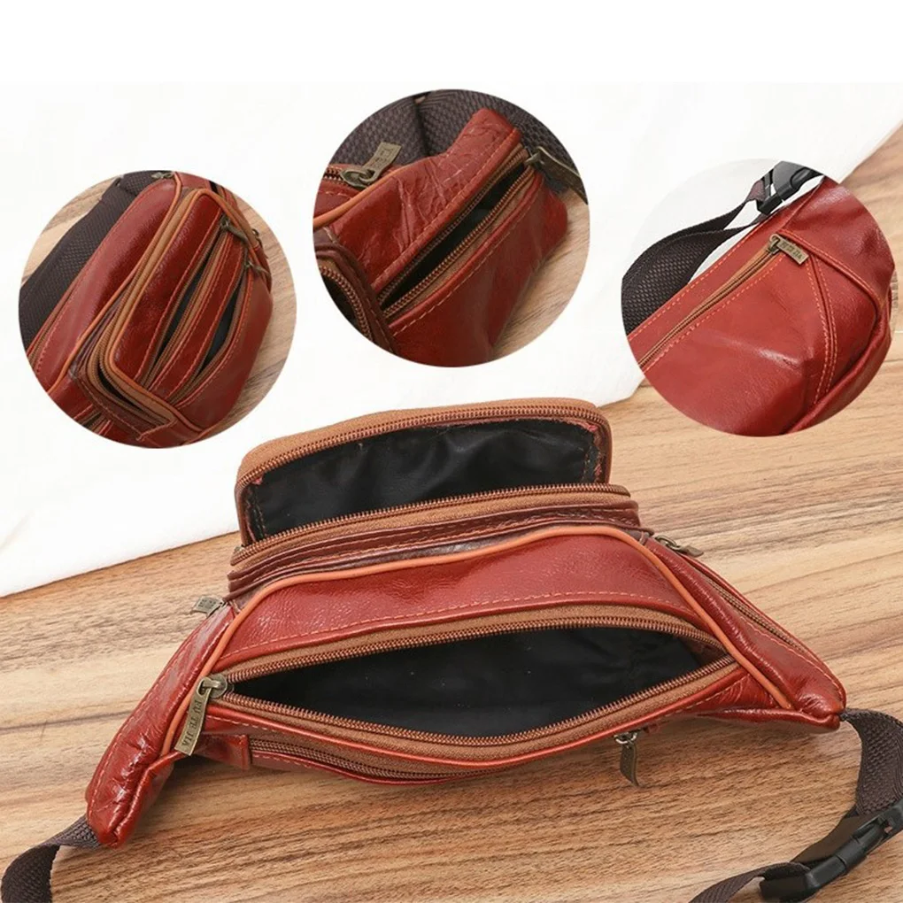 Leather Chest Fashionable Waist Bags Outdoor Phone Wallet Men’s Waterproof Fanny Pack Multi-pocket Running Bag