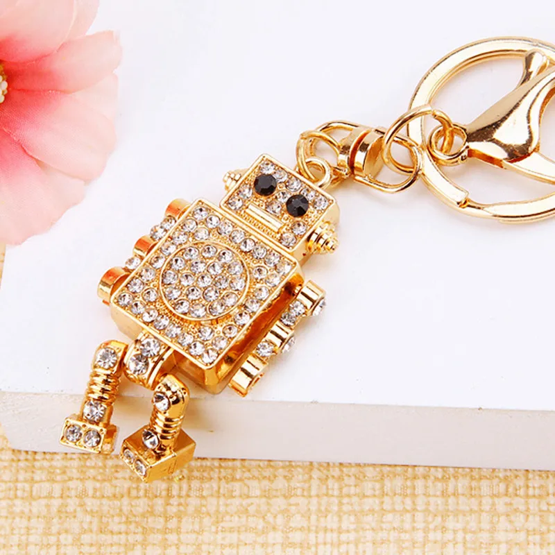 Luxury woman jewelry robot car keychain  with sparking rhinestone cute items Gift for boyfriend keychains free shipping