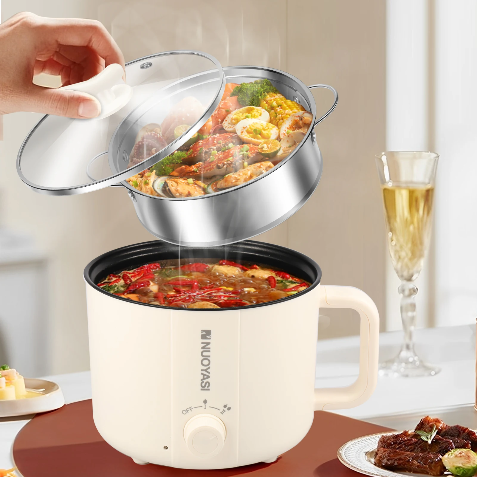 1.8 L Mini Electric Pot 220V Multi Non-Stick Cooker Steamer Single/Double Layer Rice Cooker 1-3 People Use for Cook Noodles UK