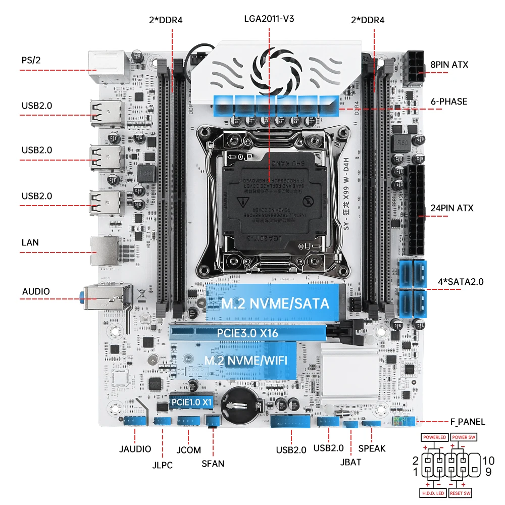 SOYO X99 Gaming Motherboard Kit with Xeon E5 2650 V3 CPU & DDR4 16G*1 2133MHz Memory NVME PCIE3.0 SATA for Desktop Computer Host