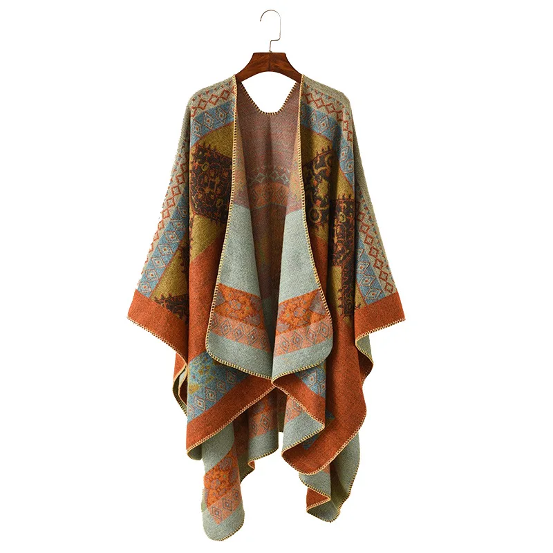 2025 Luxurious Warm Cashmere Poncho Chic Shawl Adorned with Fancy Prints Perfect for Winter As Blanket Wrap or Echarpe Wh18