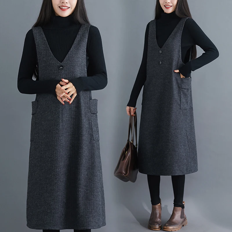 

Warm Fce Lined Oversized Mid-Length V-Ne Vest Dr Knee-Length Thi Woolen Material Simple Commute Sle Polyester Fiber