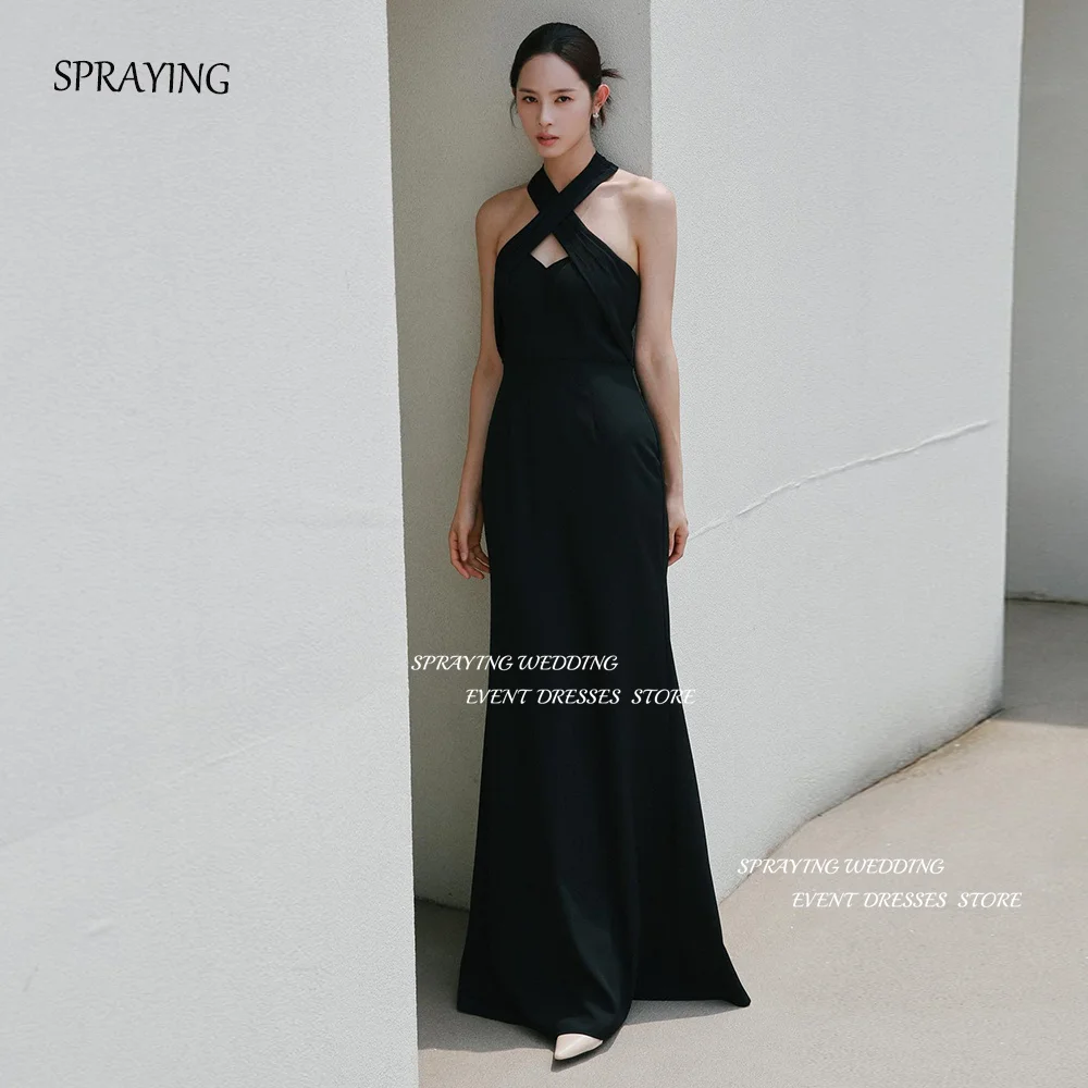 

SPRAYING Halter Criss-Cross 웨딩드레스 Simple Korea Wedding Party Dresses Backless High Slit Bridal Gown A-line Custom Made