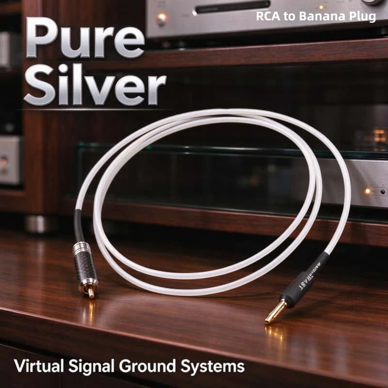 Pure Silver Ground Wire Banana to RCA Male Single Earth Cable for HiFi Grounding Box Virtual Battery Amplifier DAC GND