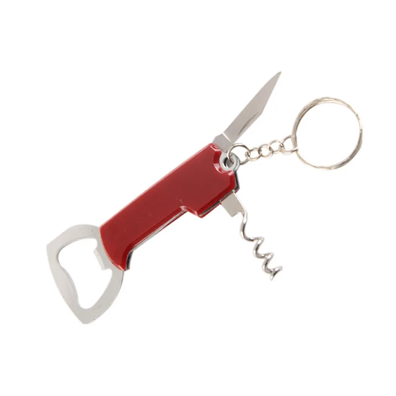 Multifunctional Beer Bottle Opener Keychain, Stainless Steel Corkscrew Wine Opener, Knife, Gift for Wine Lovers