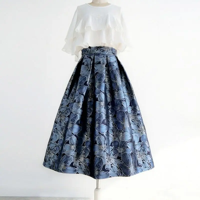 High-End Temperament Jacquard Women Irregular Skirts Elegant Fashion Classic All-match A-line Skirt Korean Vintage Tutu Skirt