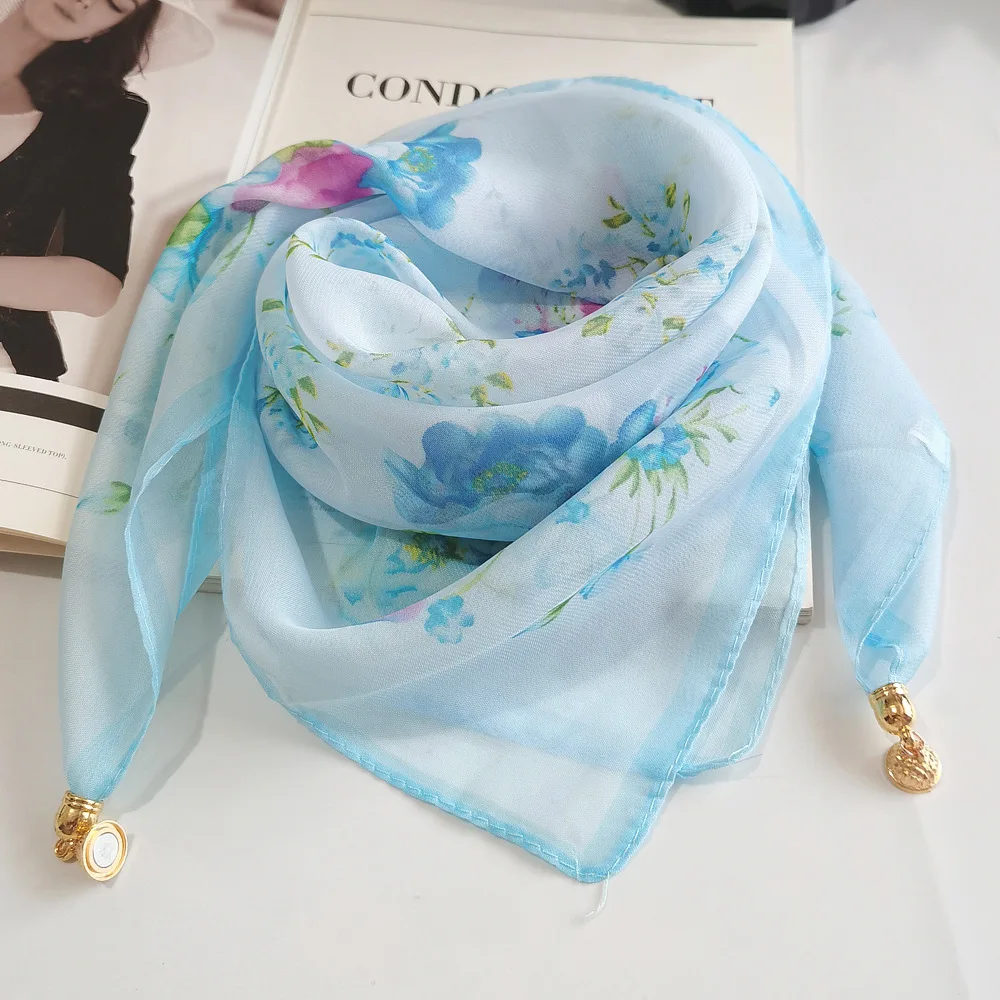 Neue Mode Magnetische Schnalle Schal Dünnen Schal Dekorative Chiffon Quadrat Sonnencreme Hals Abdeckung frauen Schals Party Geschenk – Detail 11