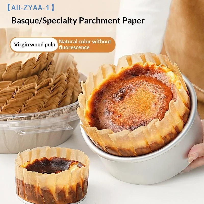 【ZYAA-1】50 Pcs Basque Cheesecake Oil Paper Tray Foldable Cake Mold Disposable Release Mousse Cake Paper Baking