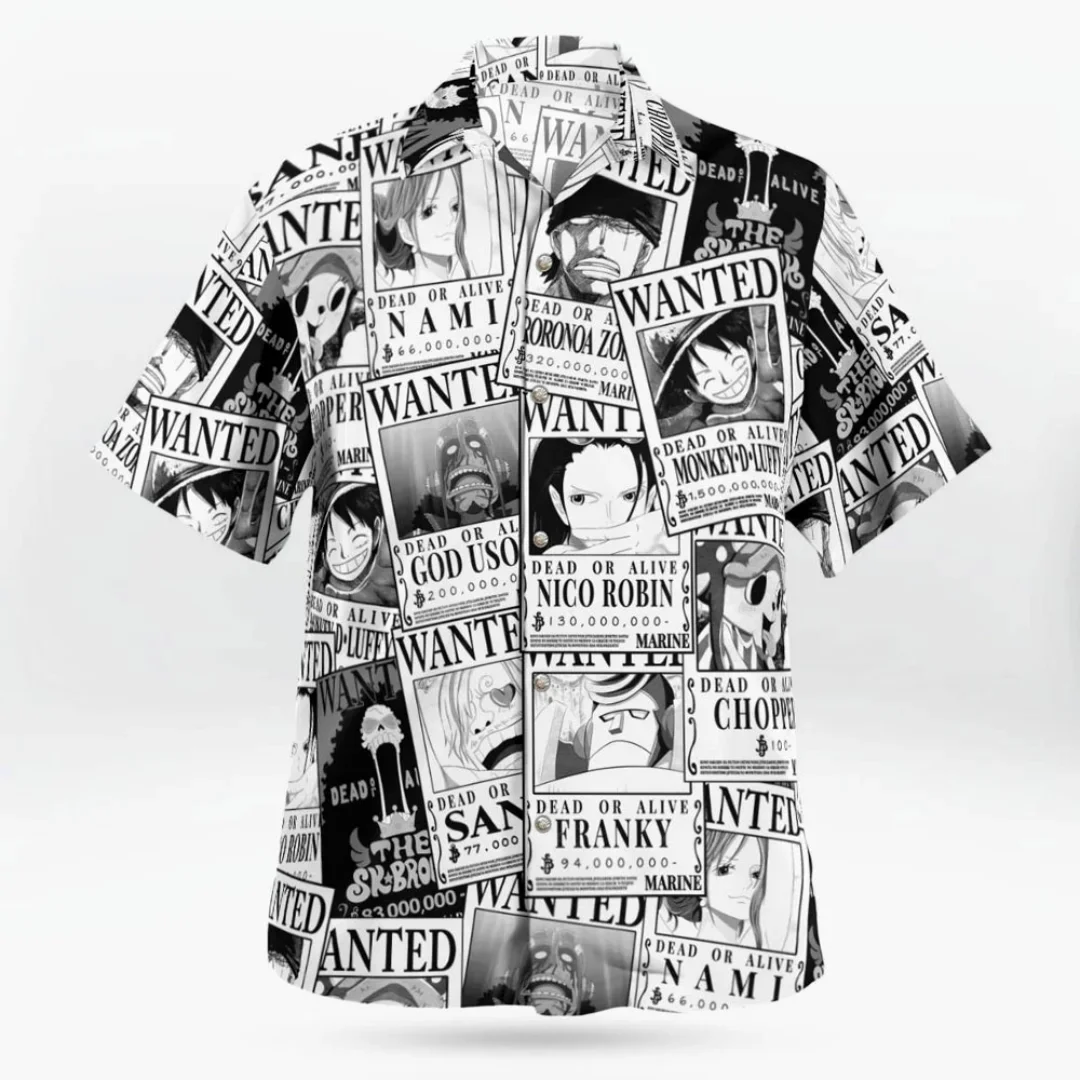 Summer Men's One Piece Hawaiian Shirt Sanji Nami Chopper Print Short Sleeve Loose Tropical Vacation Shirt Anime Kids Clothes