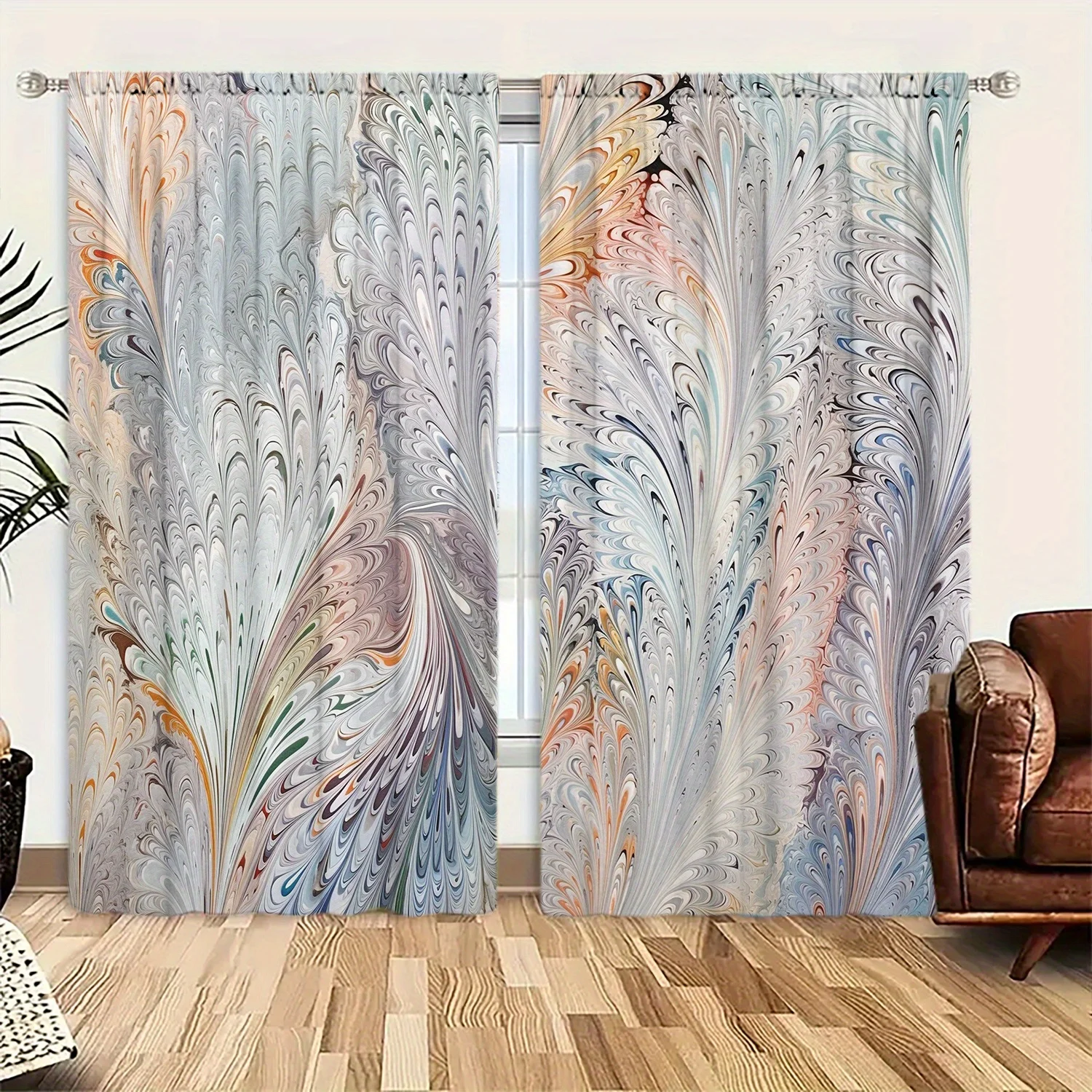 Luxurious Abstract Watercolor Marble Design Panel Curtains Elegant Flowing Drapery Window Treatment for Living Room and Bedroom