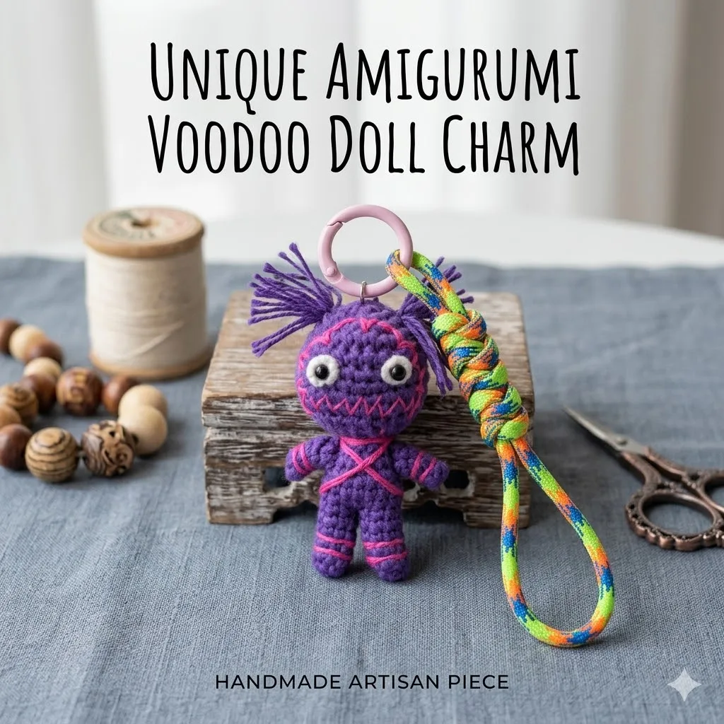 Handgefertigter Voodoo-Puppen-Schlüsselanhänger, Gothic-Plüsch-Taschenanhänger, Halloween Gruseliger Niedlicher Anhänger, Zufällige Farbe, Seil-Geschenk