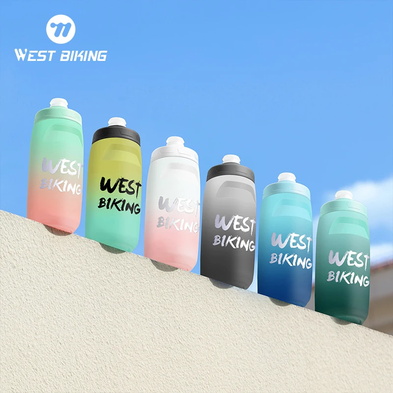 WEST BIKING Colorful Gradient Bicycle Bottle 620/750ml Soft Squeeze Water Bottle With Dust Cover Portable Running Fitness Bottle