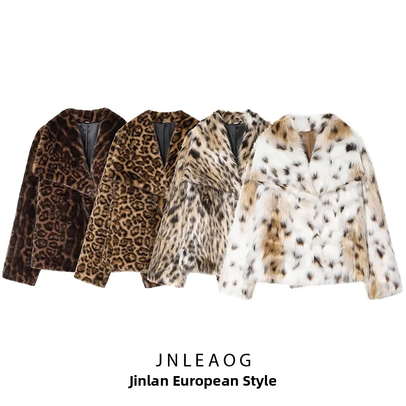 

Faionable Artificial Fur Effect Jaet Autumn New Sle Women's Clothing JNLEAOG Polyester Fabric Long Sve Coat