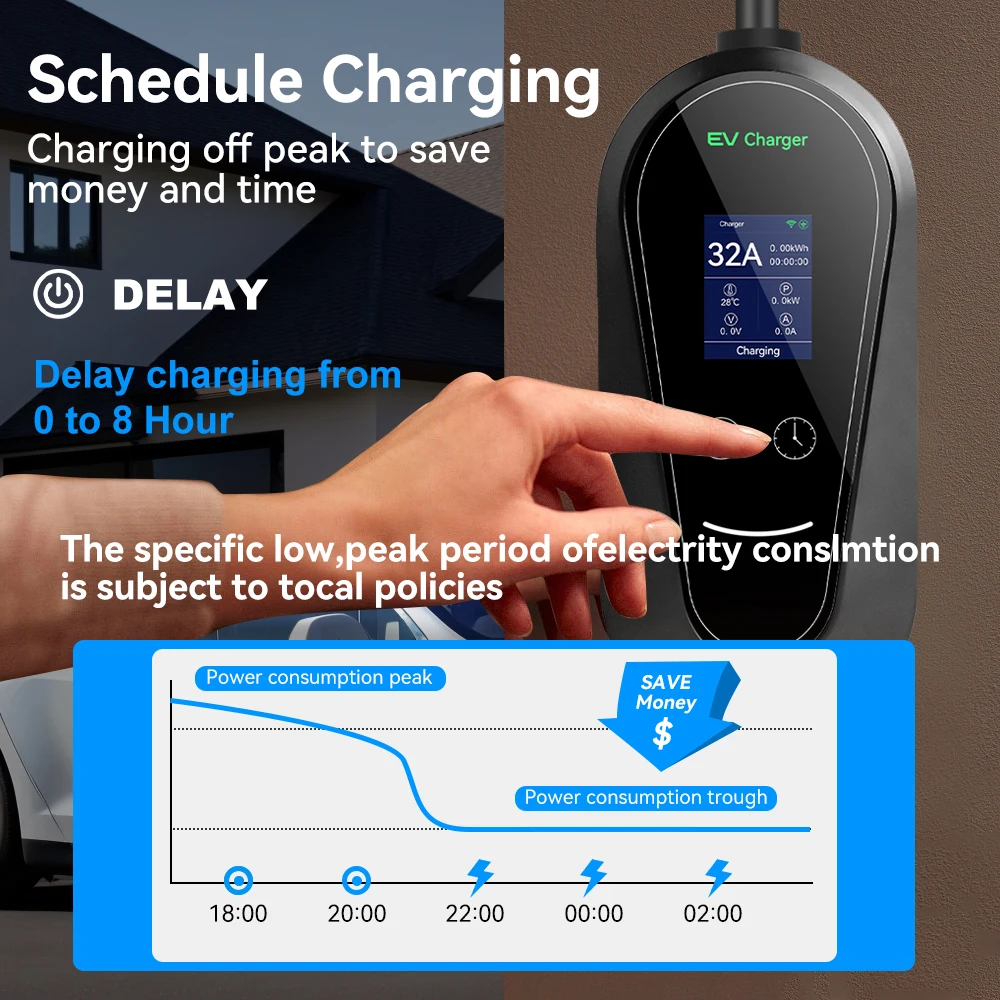 شاحن محمول 7KW 32A EV GB/T Type2 Type1 CEE Plug 3.5KW 16A للسيارات الكهربائية 4 تطبيق أوضاع التيار والتوقيت القابلة للتعديل
