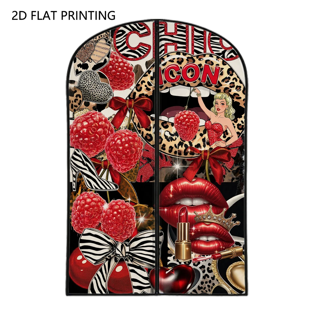 1pc chic lip leopard raspberry Compressed Dust Cover Clothes Compression Hanging Storage Bag Household Wardrobe Organizer