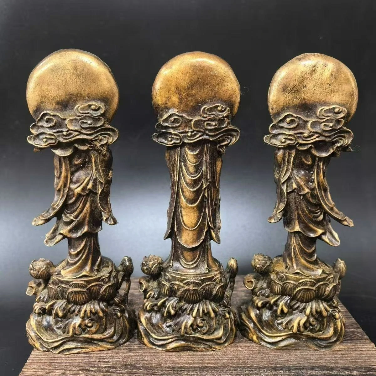 Antique Alloy Copper Carved Western Three Saints Purity Vase GuanyinMahasthamaprapta Bodhisattva Amitabha Home Worship Ornaments