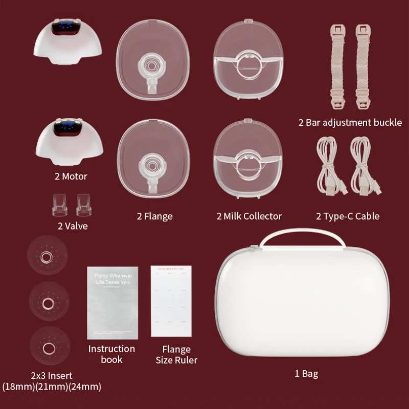 Portable Double Wearable Electric Breast Pump Hands-Free Milk Extractor 4 Modes 60 Levels Silent LED with Case for Breastfeeding