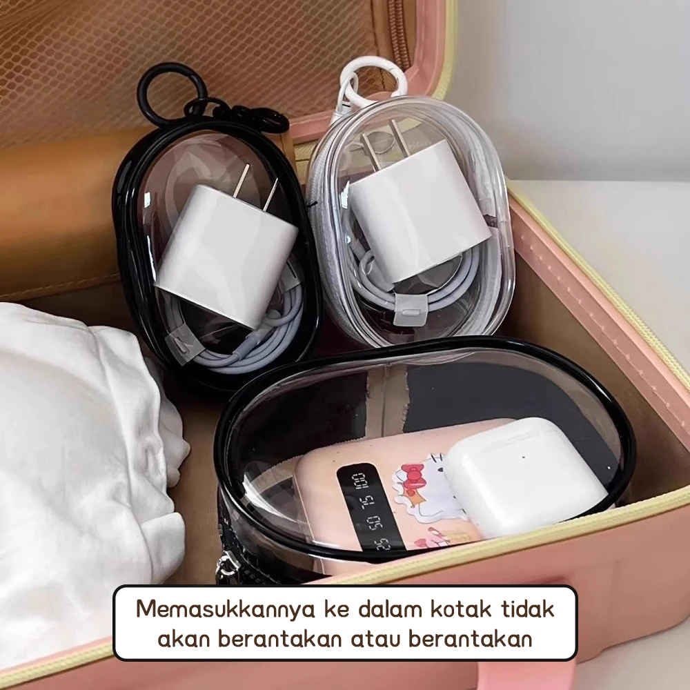 Portable Mini Clear Zipper Storage Bag - Space-Saving Organizer for Earphones & Chargers, Versatile with Handy Keychain Loop