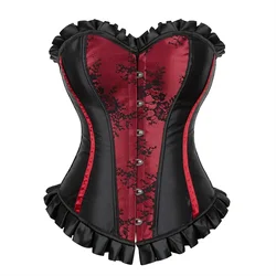 Corset Woman Vintage Lace Overlay Corsets Sexy Burlesque Ruffles Corsage Renaissance Bustier Wedding Party Costumes Plus Size