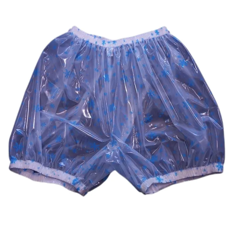 Men Snow Pattern Flat Corner Shorts Rainproof Waterproof Windproof Half Pants Sexy Transparent PVC Plastic Pants Clothes