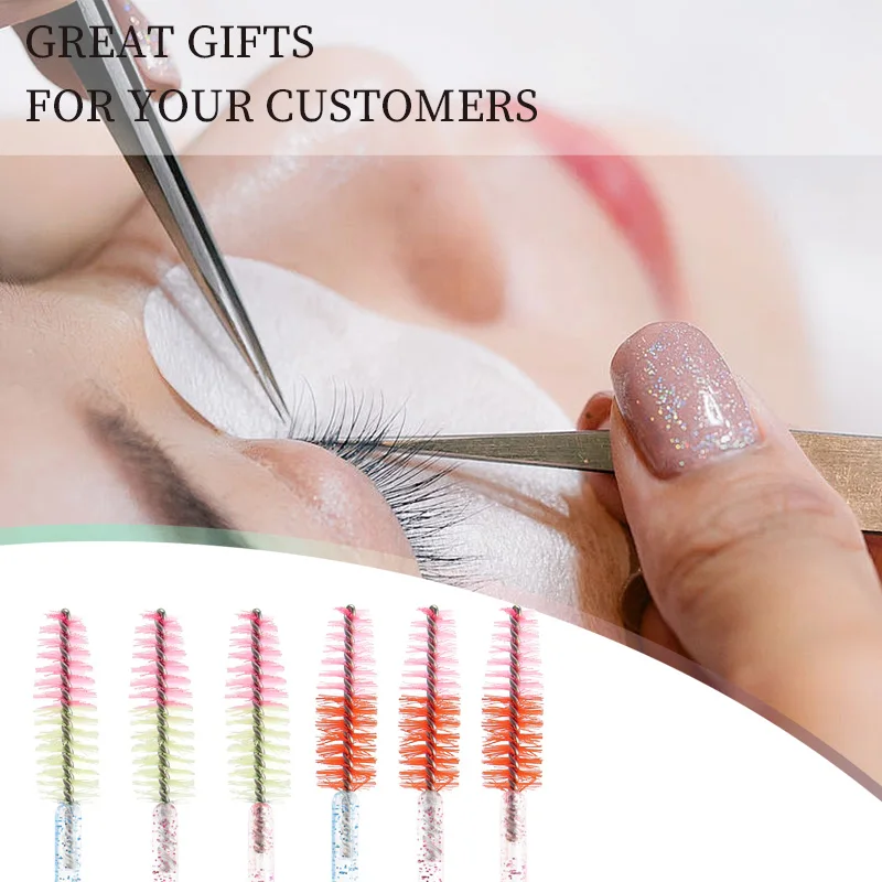 Nuovo 50 pezzi manico in cristallo ciglia pennello applicatore mascara in plastica bacchetta estensione ciglia trucco bellezza micro pennello strumenti