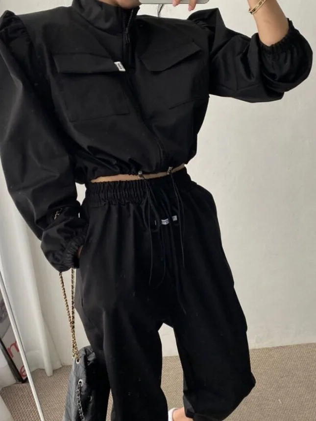 Chic Long Sleeve Casual Loose Coat Pure Color Stand Collar Drawstring Waist Design for Women Suitable for Various Occasions