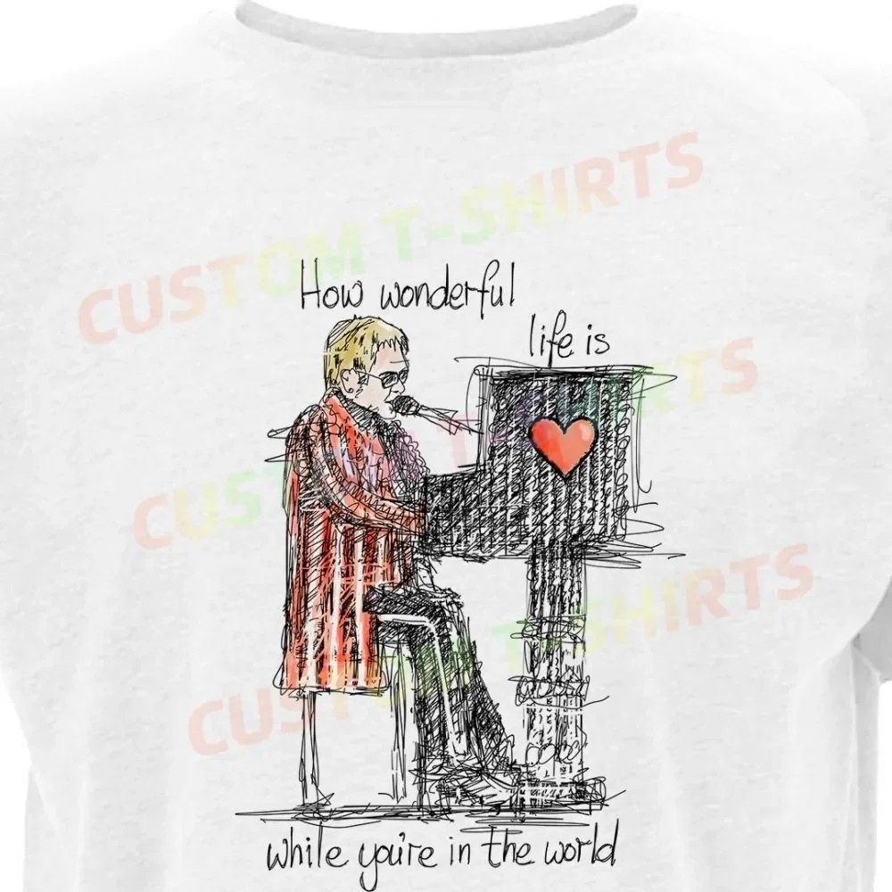 

237 79_Elton_John_–_Your_Song Fans' comic-style hand-drawn pattern T-shirts for both men and women in summer