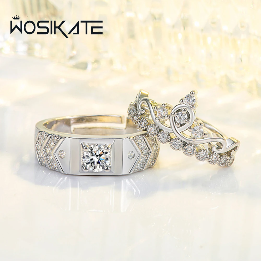 Серебряные ювелирные изделия WOSIKATE, кольцо для пары в форме короны, Свадебное обручальное кольцо для женщин, открытые изящные ювелирные изделия