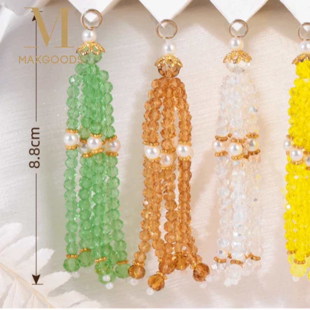 Medium Length Crystal Bead Tassel Handmade Multi-Color Bead Fringe Tassel Rice Bead Handmade Tassel Accessories