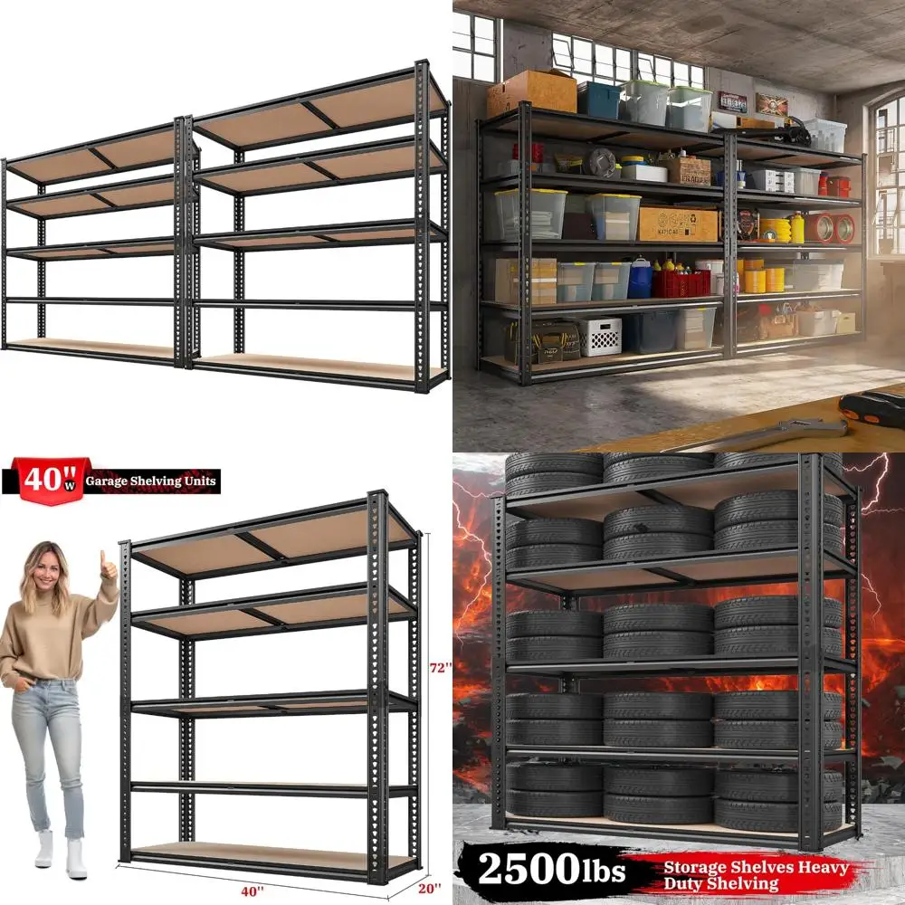 أرفف تخزين عالية المرآب مكونة من 5 طبقات و72 سعة 2500 رطل، رفوف مخزن معدنية قابلة للتعديل للمنزل ورشة العمل