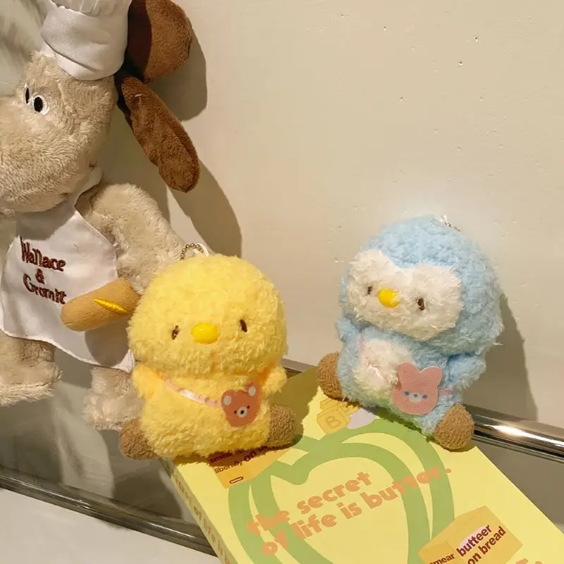 귀여운 만화 플러시 치킨 펭귄 인형 발톱 기계 인형 어린이 배낭 키 체인 인형 펜던트 작은 선물 플러시 동물
