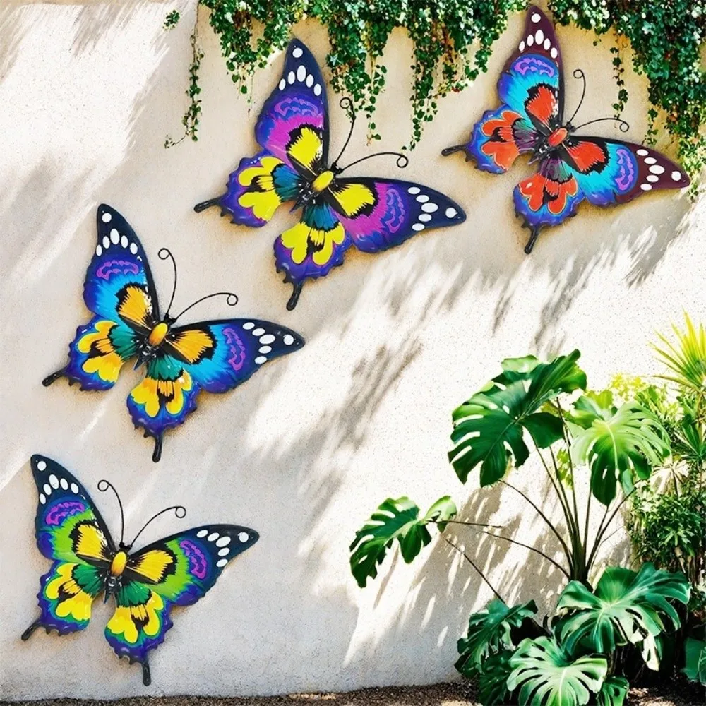 1/3/4pcs Outdoor Metal Butterfly Wall Art Decor Courtyard Crafts Pendants Home Wall Decoration Iron Garden Wall Hanging Kitchen
