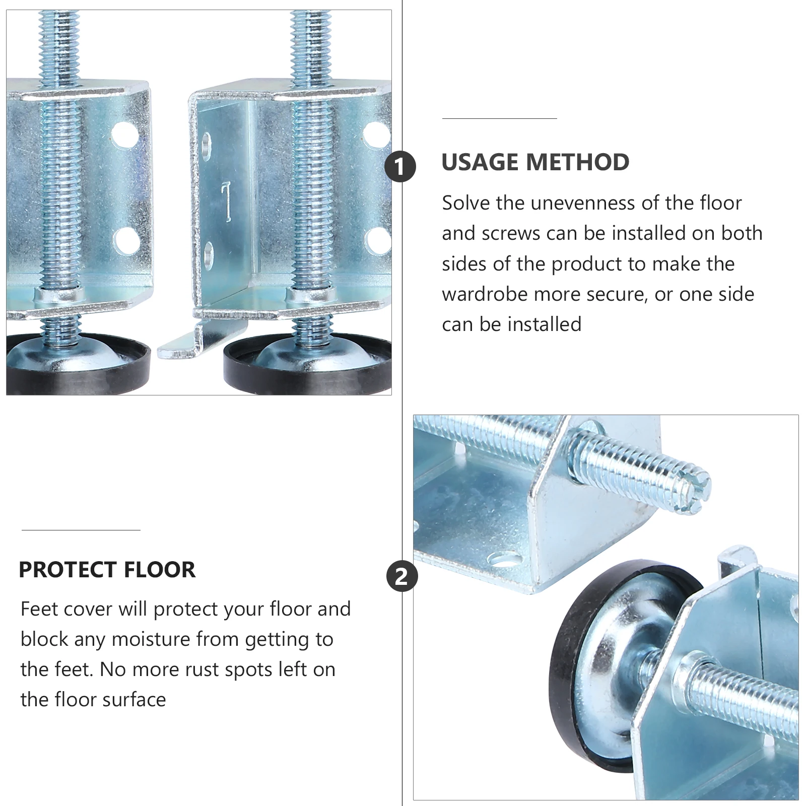 Patins de Pieds de Meuble Réglables en Acier, Vis pour Table, Canapé, Garde-Robe, Accessoire de Quincaillerie, 2 Paires