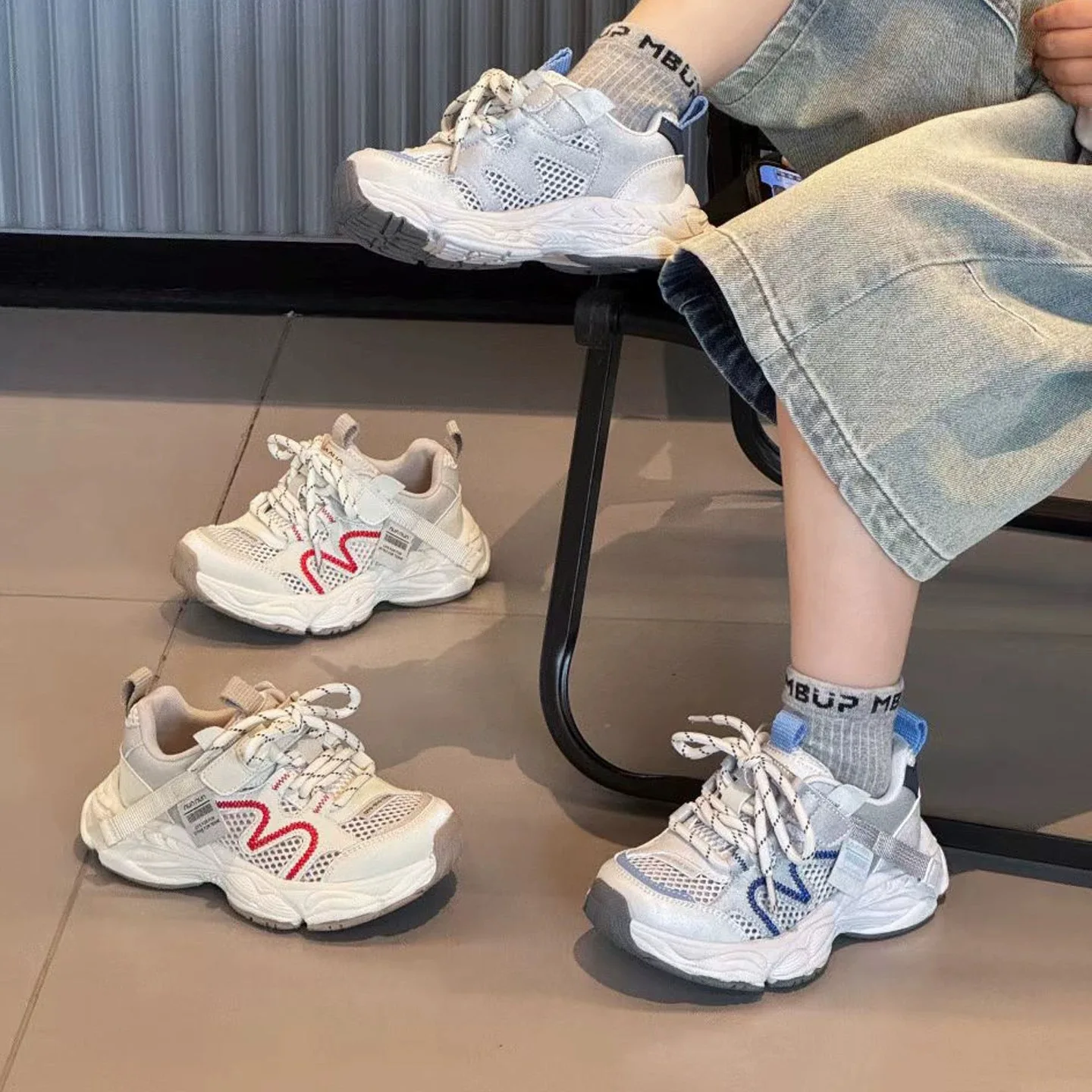 

Kids'Casual Shoes Sandals Mesh Fashion Sport Summer Flat Shoes For Girls Anti-slip Breathable Blue Red Shoes Size 27-37