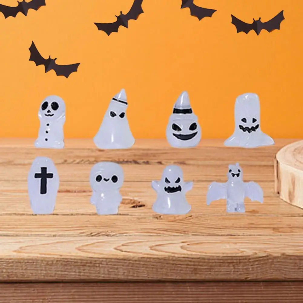 Durable Pumpkin Halloween Mini Figurine Set Pumpkin Ghost Skeleton Mummy Ornament Desktop Decoration Microlandscape Statue 8pcs